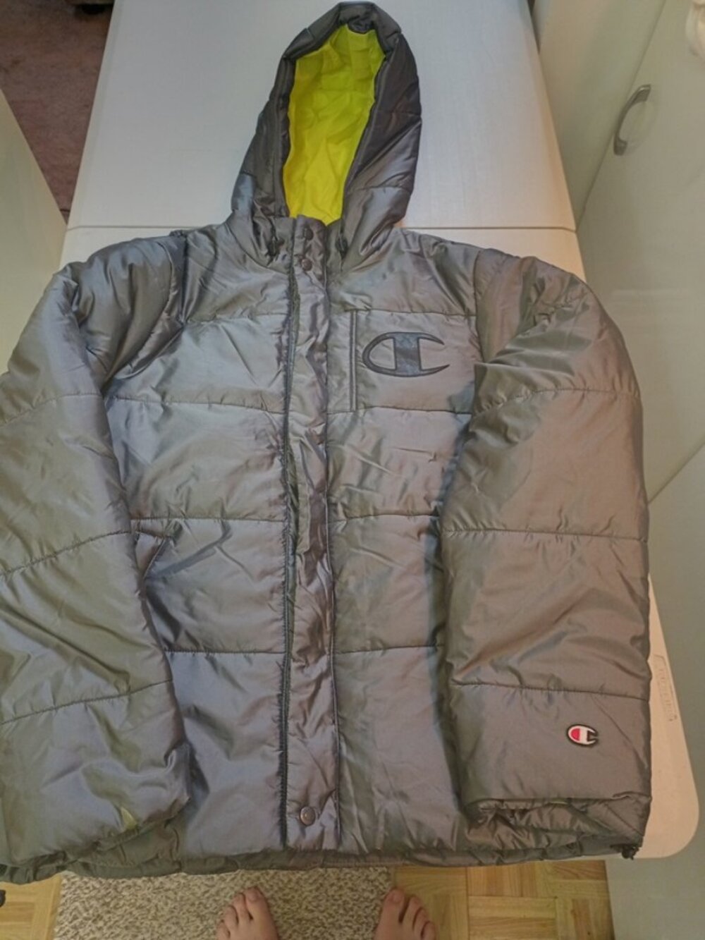 Champion Iridescent Gray Puffer Jacket Coat Parka Adult Large NWT